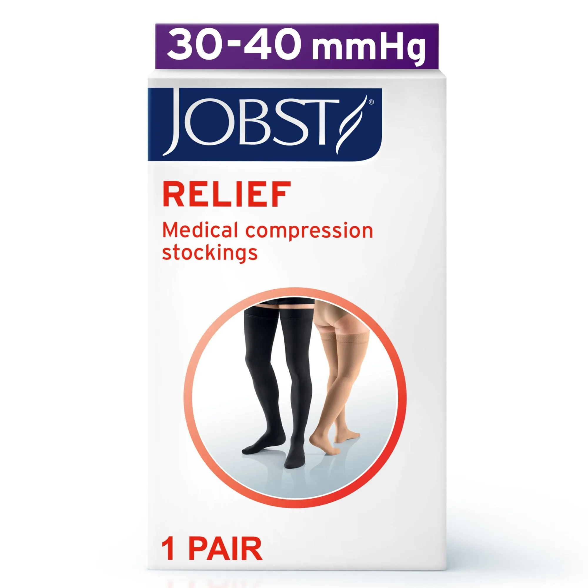 JOBST Relief 30-40 mmHg Compression Stockings, Thigh High Silicone Band, Closed Toe